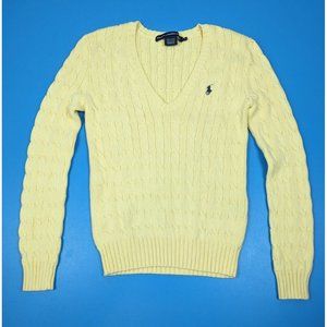 Ralph Lauren Sport Sweater Women's Medium Cable Knit V Neck Yellow